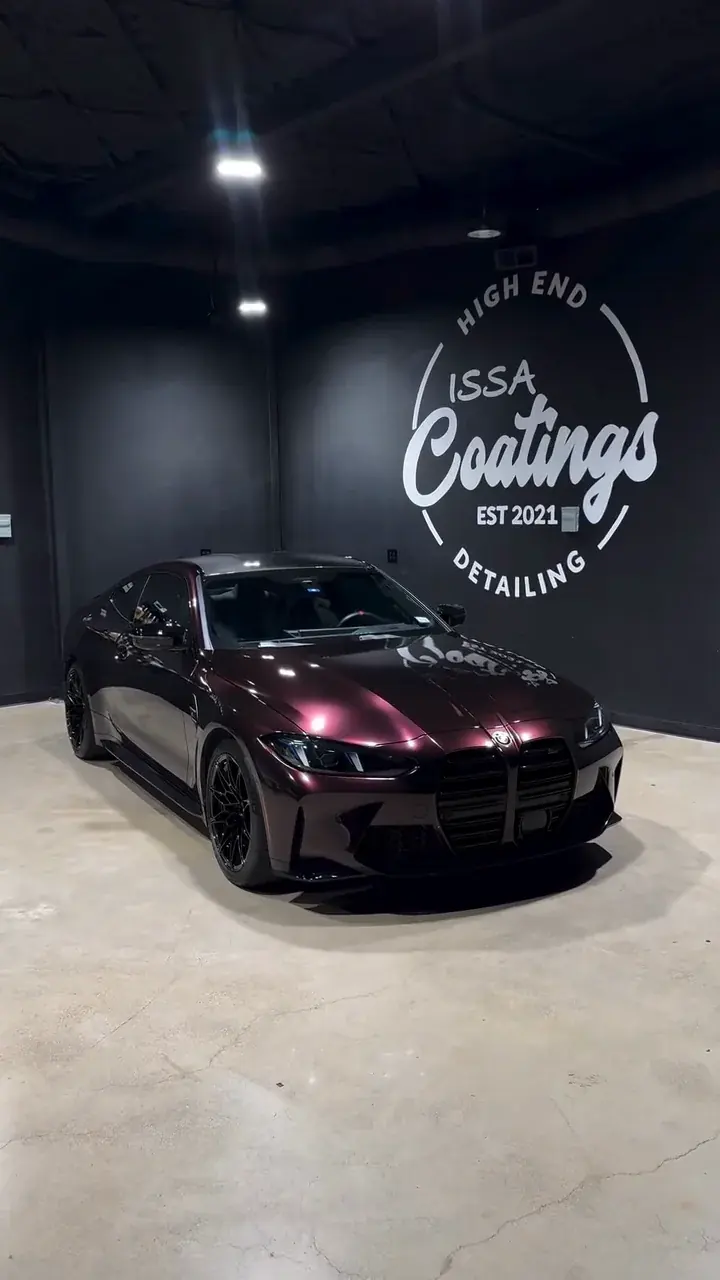 BMW M4 wrapped in Midnight Crimson at ISSA Coatings