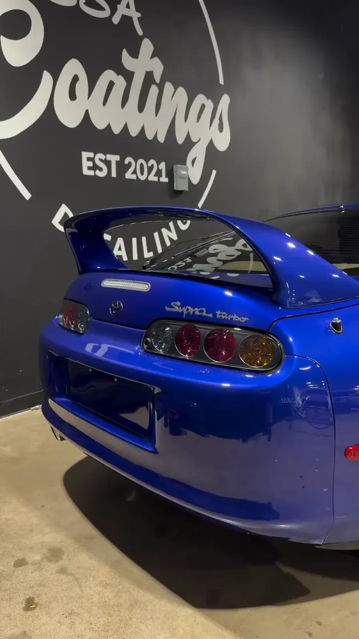 Blue Mk4 Supra after full paint protection film